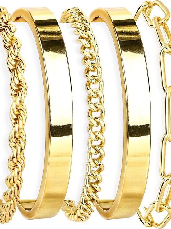 Jewelry - Gold Bracelets Set for Women Non Tarnish, Waterproof 14K Gold Plated Sterling Si